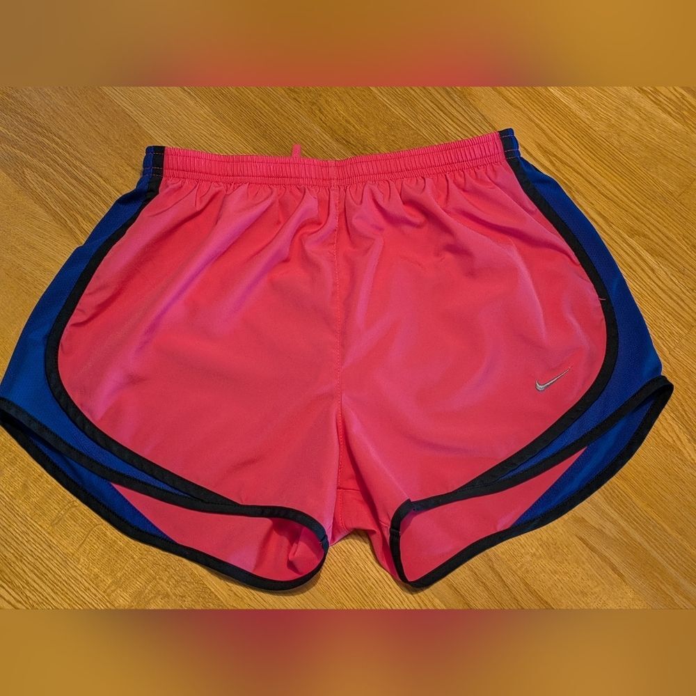 Women Nike Pink Blue Lined 2 in 1 Athletic Run Shorts Medium drawstring pocket